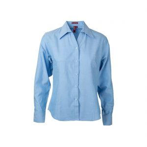 blusa oxford manga larga celeste